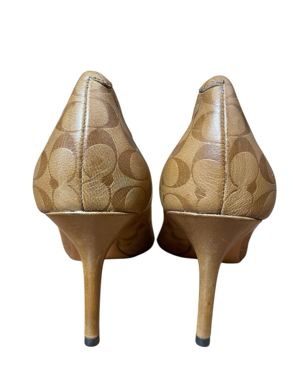 Coach Nataasha Signature Monogram Heels Tan Leather Pumps Size 10B Classic Work - Picture 6 of 12